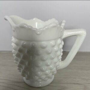 Vintage Fenton Milk Glass Hobnail Footed Crown Top Creamer #3606 Perfect
